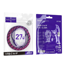 Заредете изображение във визуализатора на галерията – Cable USB C to Lightning Hoco PD 27W 1 m X116 gradient red
