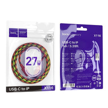 Заредете изображение във визуализатора на галерията – Cable USB C to Lightning Hoco PD 27W 1 m X116 gradient purple
