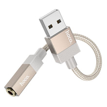Заредете изображение във визуализатора на галерията – Adapter AUX USB A (male) to Jack 3,5 mm (female) Hoco UPA32D gold

