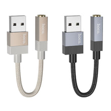Заредете изображение във визуализатора на галерията – Adapter AUX USB A (male) to Jack 3,5 mm (female) Hoco UPA32D gold
