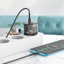 Заредете изображение във визуализатора на галерията – HOCO wall charger USB A + Type C + cable Type C to Type C PD QC3.0 3A 20W N34 transparnent
