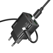 Заредете изображение във визуализатора на галерията – HOCO charger 2 x Type C + 2 x USB A + cable Type C to Lightning PD QC3.0 3A 30W N56 black
