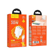 Заредете изображение във визуализатора на галерията – HOCO charger 2 x Type C + 2 x USB A + cable Type C to Type C PD QC3.0 3A 30W N56 white
