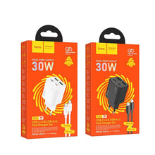 Заредете изображение във визуализатора на галерията – HOCO charger 2 x Type C + 2 x USB A + cable Type C to Type C PD QC3.0 3A 30W N56 white
