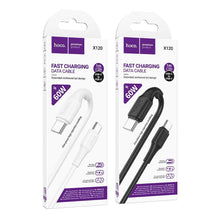 Заредете изображение във визуализатора на галерията – Кабел USB C към USB C Hoco 3A 60W 1 m X120 бял

