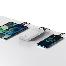 Заредете изображение във визуализатора на галерията – Baseus Bipow powerbank with display 10000mAh 15W white (Overseas Edition) + USB-A - Micro USB 0.25m cable white (PPBD050002)
