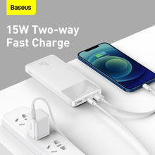 Заредете изображение във визуализатора на галерията – Baseus Bipow powerbank with display 10000mAh 15W white (Overseas Edition) + USB-A - Micro USB 0.25m cable white (PPBD050002)
