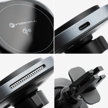 Заредете изображение във визуализатора на галерията – FORCELL F-GRIP Air Mag (F-07) magnetic car holder for air vent with wireless charging compatible with MagSafe Qi2 15W grey
