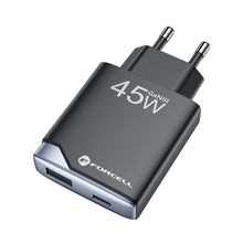 Заредете изображение във визуализатора на галерията – FORCELL F-ENERGY GaN III B245202(1A1C) Ultra Slim travel charger 1 x Typ C + 1 x USB A PD QC4.0 3A 45W black
