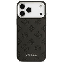 Заредете изображение във визуализатора на галерията – Оригинален гръб GUESS за IPHONE 17 Pro Max compatible with MagSafe GUHMP17XPSPOSSSK (PU W/ Peony Hot Stamp Script) черен
