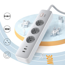 Заредете изображение във визуализатора на галерията – Ugreen CD286 extension cable 3x AC 2x USB-A 1x USB-C 30W with switch - white
