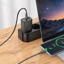Заредете изображение във визуализатора на галерията – HOCO wall charger USB A + Type C + cable Type C to Type C PD QC3.0 3A 20W N61 black

