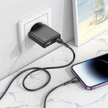 Заредете изображение във визуализатора на галерията – HOCO slim wall charger USB A + Type C with Type C to Lightning cable PD QC3.0 3A 20W N38 black
