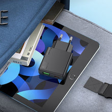 Заредете изображение във визуализатора на галерията – HOCO slim wall charger USB A + Type C with Type C to Lightning cable PD QC3.0 3A 20W N38 black
