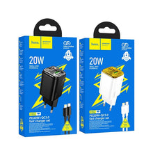 Заредете изображение във визуализатора на галерията – HOCO wall charger USB A + Type C + cable Type C to Lightning PD QC3.0 3A 20W N52 black
