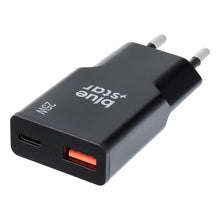 Заредете изображение във визуализатора на галерията – Travel charger Blue Star Slim GaN 1x Type C + 1x USB A PD QC4.0 3A 25W black
