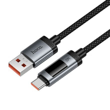 Заредете изображение във визуализатора на галерията – Data Cable with digital display USB A to USB C Hoco PD 6A 100W 1,2 m U148 black
