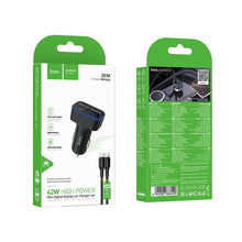 Заредете изображение във визуализатора на галерията – Car charger Hoco with LCD 2xUSB A + 1xUSB C PD QC3.0 42W Z63A black
