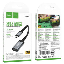 Заредете изображение във визуализатора на галерията – Cable USB C to HDTV conversion cable Hoco 4K 30Hz 0,2 m UA43A metal gray
