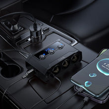 Заредете изображение във визуализатора на галерията – Car charger Hoco 2xUSB A + 2xUSB C+3x cigarette lighter ports PD QC3.0 240W Z64 black
