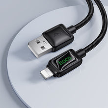 Заредете изображение във визуализатора на галерията – Cable with LCD USB A to Lightning Hoco 2,4A 1,2 m U146 black
