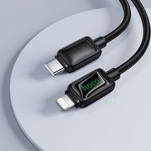 Заредете изображение във визуализатора на галерията – Cable with LCD USB C to Lightning Hoco PD 30W 1,2 m U146 black
