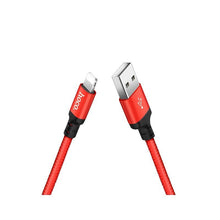 Заредете изображение във визуализатора на галерията – Кабел Hoco USB A to Lightning X14 1 m черен червен

