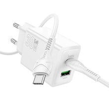 Заредете изображение във визуализатора на галерията – Phone charger Hoco USB A + USB C QC3.0 PD AFC 3A 30W + Кабел USB C към USB C N71 бял
