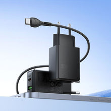 Заредете изображение във визуализатора на галерията – Phone charger Hoco USB A + USB C QC3.0 PD AFC 3A 30W + Кабел USB C към USB C N71 черен
