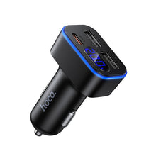 Заредете изображение във визуализатора на галерията – Car charger Hoco with LCD 2xUSB A + 1xUSB C PD QC3.0 42W Z63A black
