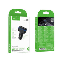 Заредете изображение във визуализатора на галерията – Car charger Hoco with LCD 2xUSB A + 1xUSB C PD QC3.0 42W Z63A black
