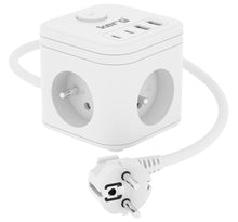 Заредете изображение във визуализатора на галерията – KERG 3-socket power cube + USB-A+USB-C charger 1.5m 3×1.5mm2 H05VV-F 16A/250V~ Smart white
