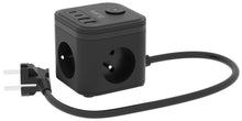 Заредете изображение във визуализатора на галерията – KERG 3-socket power cube + fast charger USB-A+USB-C 1.5m 3×1.5mm2 H05VV-F 16A/250V~ Smart black
