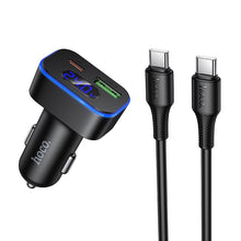 Заредете изображение във визуализатора на галерията – Car charger Hoco USB A + USB C PD QC3.0 48W + cable USB C to C Z63B black
