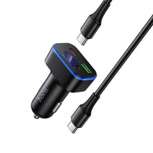 Заредете изображение във визуализатора на галерията – Car charger Hoco USB A + USB C PD QC3.0 48W + cable USB C to C Z63B black
