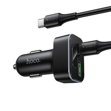 Заредете изображение във визуализатора на галерията – Car charger Hoco USB A + USB C PD QC3.0 48W + cable USB C to C Z63B black
