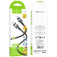 Заредете изображение във визуализатора на галерията – Silicone Кабел USB C към USB C Hoco 3A 60W 1 m X109 черен
