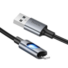 Заредете изображение във визуализатора на галерията – LED Cable USB A to Lightning Hoco 2,4A 1,2 m U144 black
