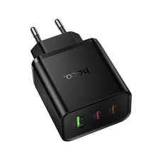 Заредете изображение във визуализатора на галерията – Phone charger Hoco 2x USB C + USB A QC3.0 PD 3A 65W N75 black
