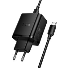 Заредете изображение във визуализатора на галерията – Phone charger Hoco 2x USB C + USB A QC3.0 PD 3A 65W + data Кабел USB C към USB C N75 черен
