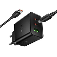 Заредете изображение във визуализатора на галерията – Phone charger Hoco 2x USB C + USB A QC3.0 PD 3A 65W + data Кабел USB C към USB C N75 черен
