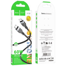 Заредете изображение във визуализатора на галерията – Silicone Кабел USB C към USB C Hoco 3A 60W 3 m X109 черен
