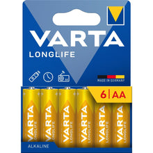 Заредете изображение във визуализатора на галерията – VARTA alkaline battery R6 (AA) Longlife 6 pcs
