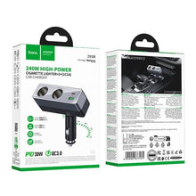 Заредете изображение във визуализатора на галерията – Car charger Hoco 1xUSB A + 1xUSB C+2x cigarette lighter ports PD QC3.0 max 240W/24V Z65B black
