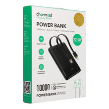 Заредете изображение във визуализатора на галерията – Powerbank Charmast W1202 PD3.0 3A 22,5W 10000 mAh with built-in cables USB C / Lightning black
