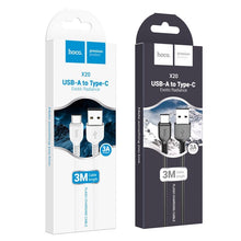 Заредете изображение във визуализатора на галерията – Кабел Hoco USB A to Type C 2,4A X20 3 m бял
