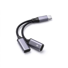 Заредете изображение във визуализатора на галерията – Adaptor AUX 2in1 Type C (male) to Type C (female) / Type C (female) Blue Star black [DAC] - max 25W charging
