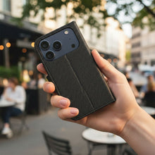 Заредете изображение във визуализатора на галерията – Anti-Theft 4Card RFID Book Case for IPHONE 17 PRO MAX black tech fabric
