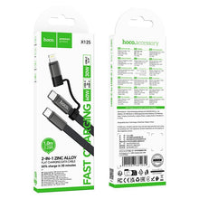 Заредете изображение във визуализатора на галерията – Flat Cable USB C to USB C/iP 2in1 Hoco 3A 60W 1 m X125 black
