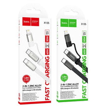 Заредете изображение във визуализатора на галерията – Flat Cable USB C to USB C/iP 2in1 Hoco 3A 60W 1 m X125 black
